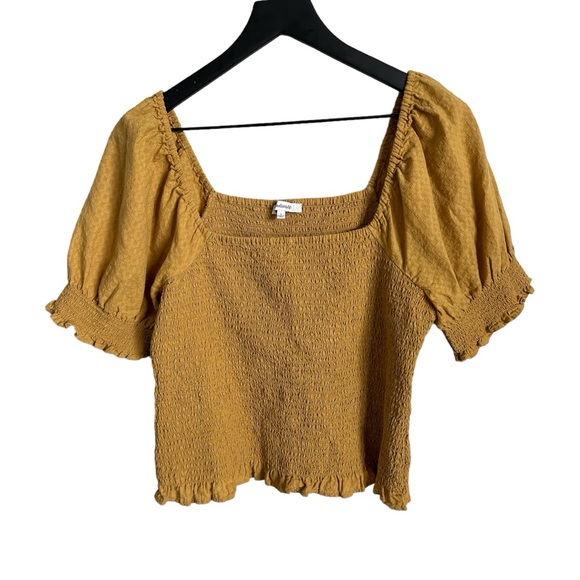 MADEWELL Large Lucie Puff Sleeve Smocked Bodice Top in mustard yellow - Picture 4 of 4